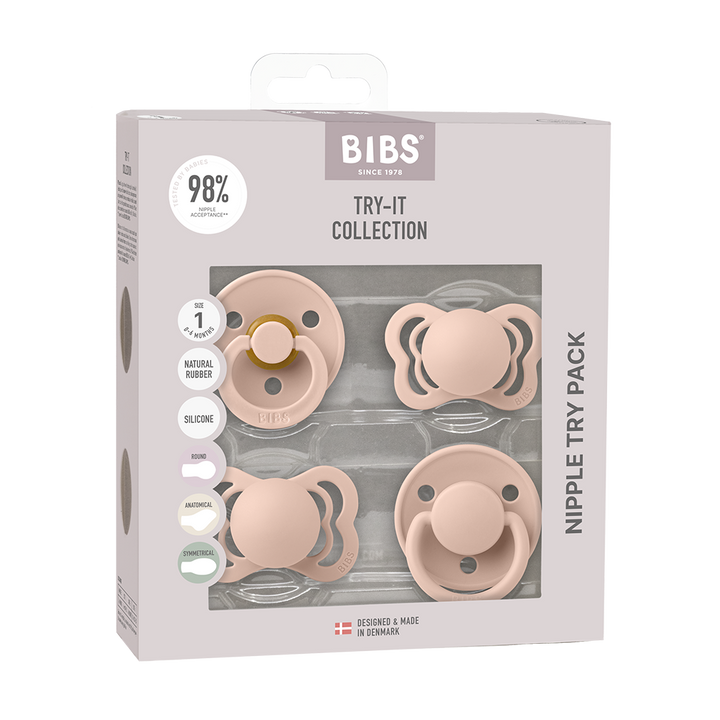BIBS Try-It Collection - Try 4 Different Pacifiers Pack Blush - Personalisable Baby Products Sold and Personalised by JustBørn