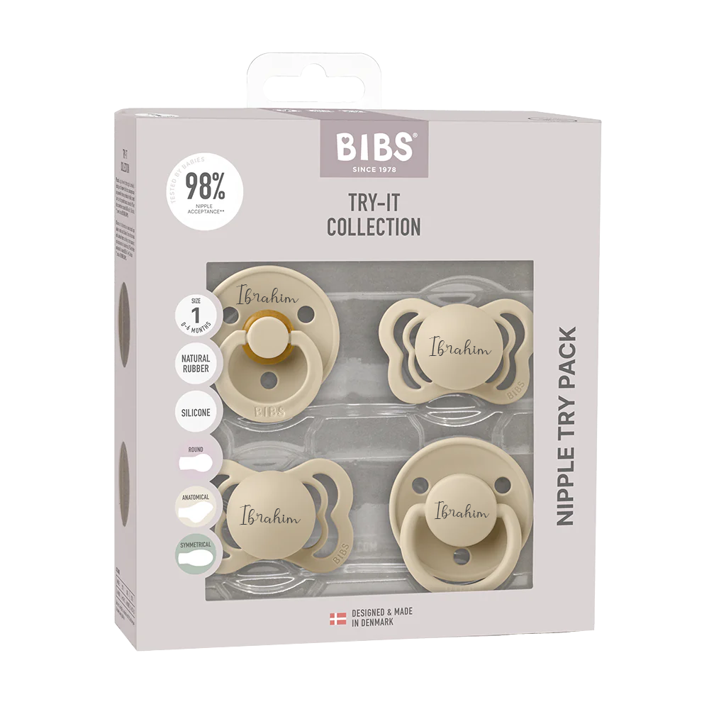 BIBS Try-It Collection - Try 4 Different Pacifiers Vanilla Yes - Personalisable Baby Products Sold and Personalised by JustBørn