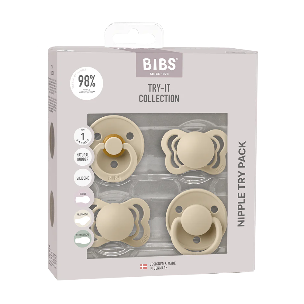 BIBS Try-It Collection - Try 4 Different Pacifiers Vanilla No - Personalisable Baby Products Sold and Personalised by JustBørn