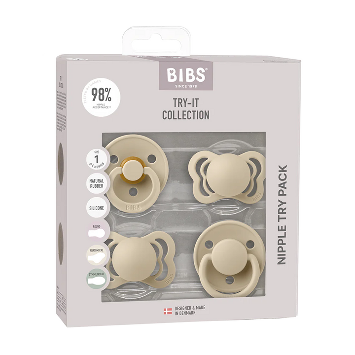 BIBS Try-It Collection - Try 4 Different Pacifiers Vanilla No - Personalisable Baby Products Sold and Personalised by JustBørn