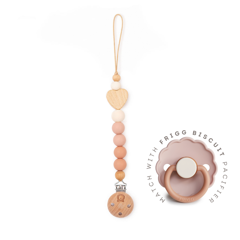 JBØRN Heart Pacifier Clip | Colour Block Biscuit - Personalisable Baby Products Sold and Personalised by JustBørn