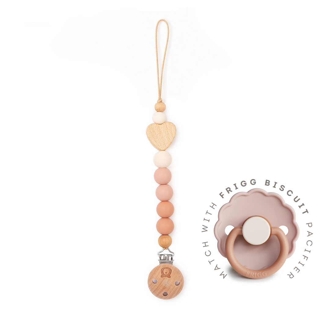 JBØRN Heart Pacifier Clip | Colour Block Biscuit - Personalisable Baby Products Sold and Personalised by JustBørn