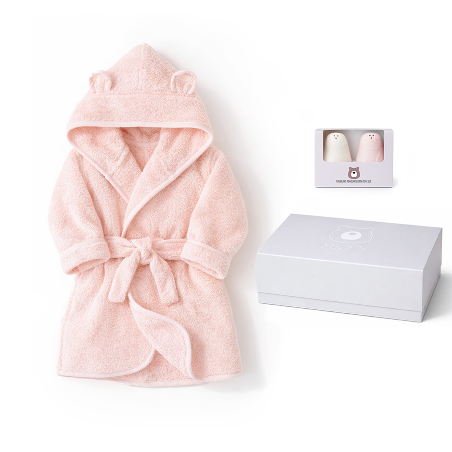 JBØRN Baby Gift Set | Organic Cotton Baby Bathrobe & Bath Toys Blossom Bathrobe & Bath Toys Gift Set - Personalisable Baby Products Sold and Personalised by JustBørn