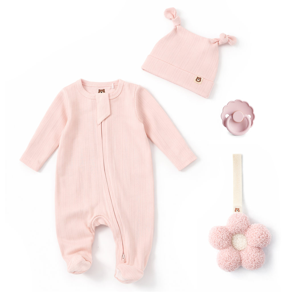 JBØRN Ribbed Bamboo Sleepsuit, Comforter & Pacifier Set Blossom | Sleepsuit & Pacifier Set - Personalisable Baby Products Sold and Personalised by JustBørn
