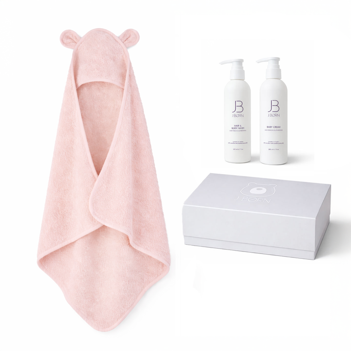 JBØRN Organic Cotton Towel & Skincare Gift Set Blossom Towel & Skincare Set - Personalisable Baby Products Sold and Personalised by JustBørn