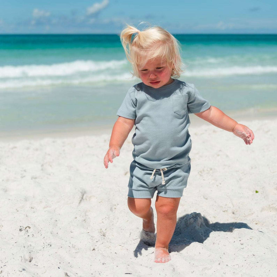 JBØRN Organic Cotton Ribbed Baby T-Shirt & Shorts Set 12-18m ribbed Cloud - Personalisable Baby Products Sold and Personalised by JustBørn