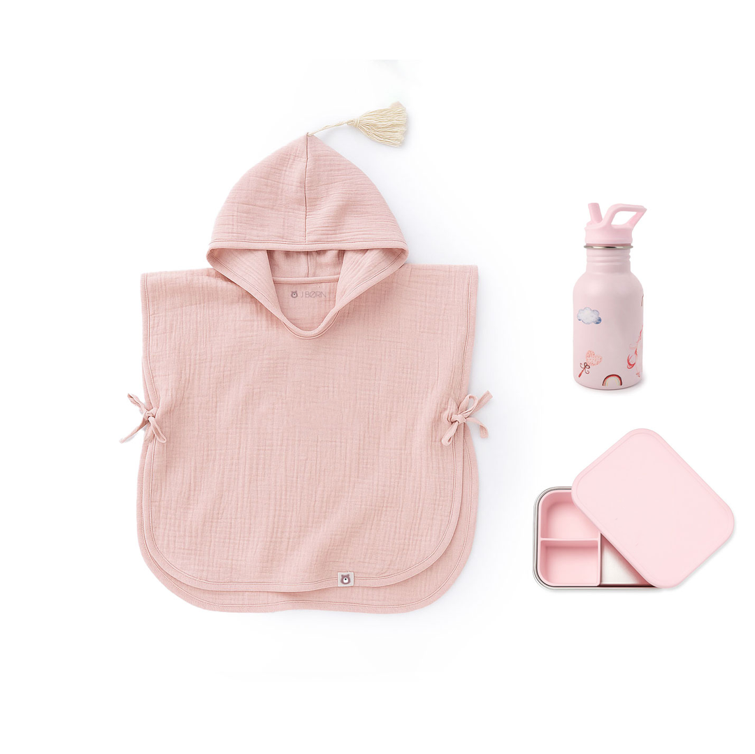 JBØRN Beach Set | Hooded Poncho, Water Bottle & Snack Box Blush Beach Set - Personalisable Baby Products Sold and Personalised by JustBørn