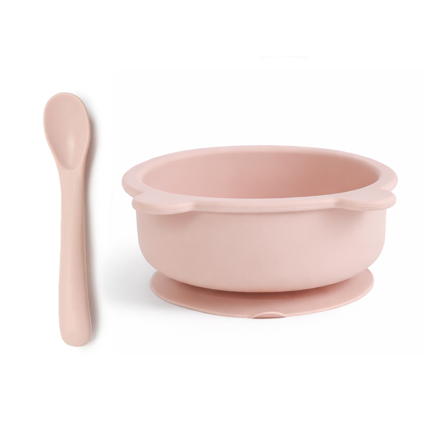 JBØRN Baby Weaning Silicone Bowl and Spoon Set Blush - Personalisable Baby Products Sold and Personalised by JustBørn