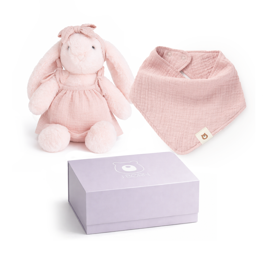 JBØRN Bunny Soft Toy & Matching Baby Bib Gift Set