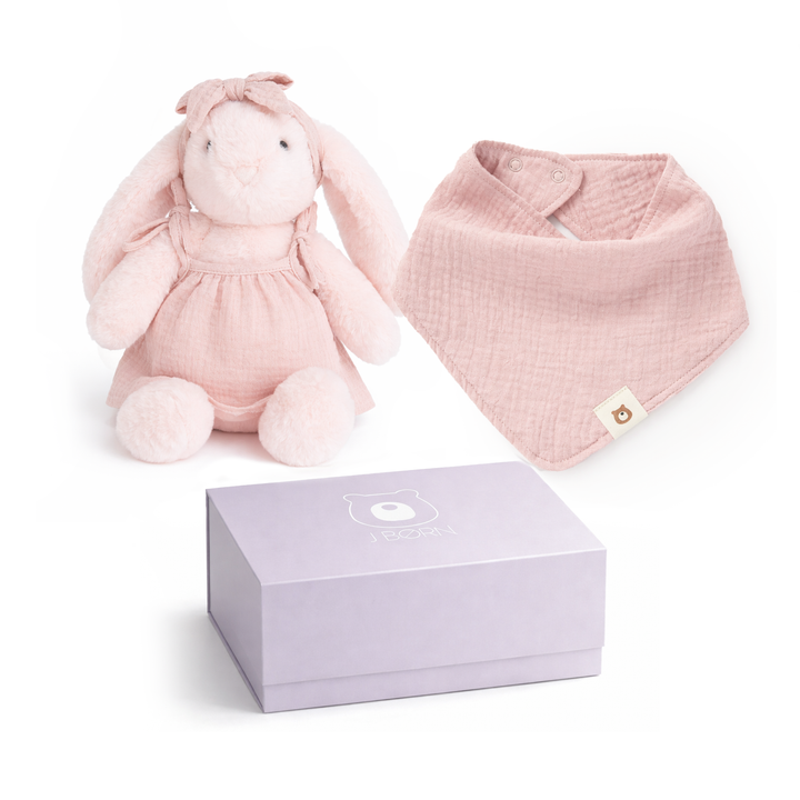 JBØRN Bunny Soft Toy & Matching Baby Bib Gift Set