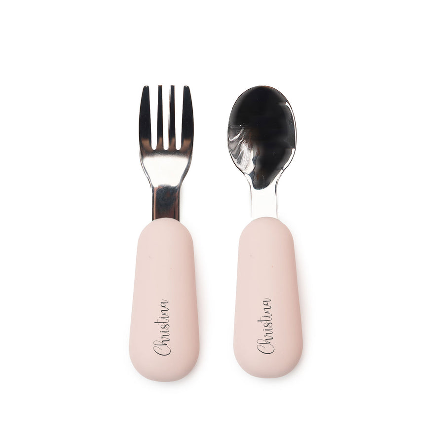 JBØRN Stainless Steel Cutlery Set Blush Yes - Personalisable Baby Products Sold and Personalised by JustBørn