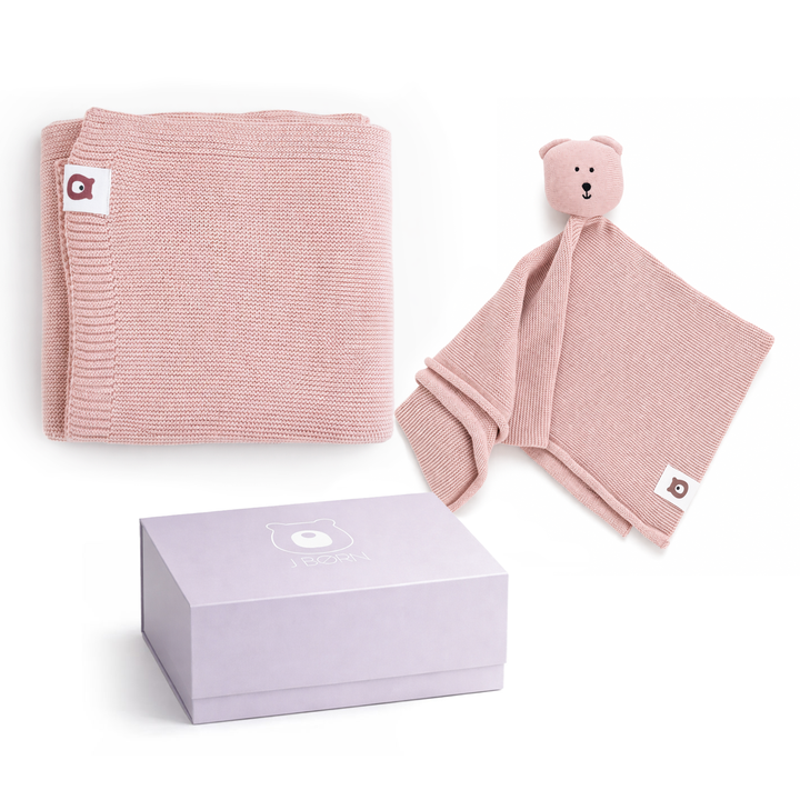 JBØRN Knitted Blanket & Comforter Gift Set Blush Knitted Blankets Gift Set - Personalisable Baby Products Sold and Personalised by JustBørn