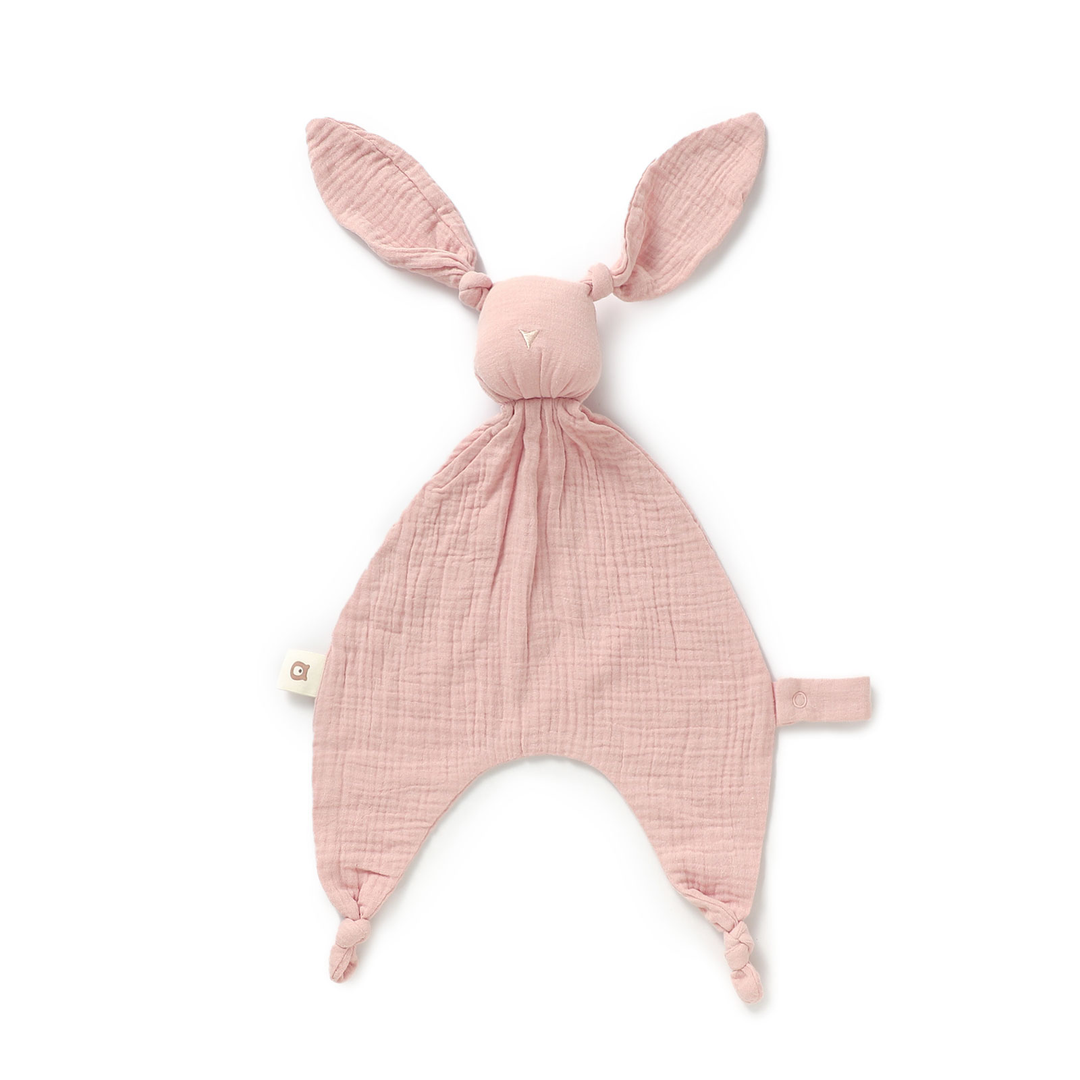 JBØRN Organic Cotton Bunny Comforter with Pacifier Loop Blush Muslin Bunny - Personalisable Baby Products Sold and Personalised by JustBørn
