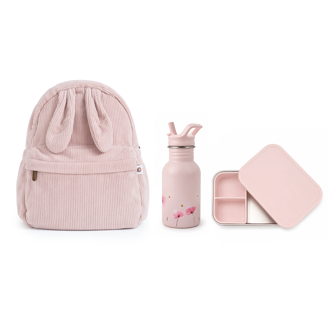 JBØRN Personalised Backpack, Water Bottle & Lunch Box Gift Set Blush Travel Bundle - Personalisable Baby Products Sold and Personalised by JustBørn
