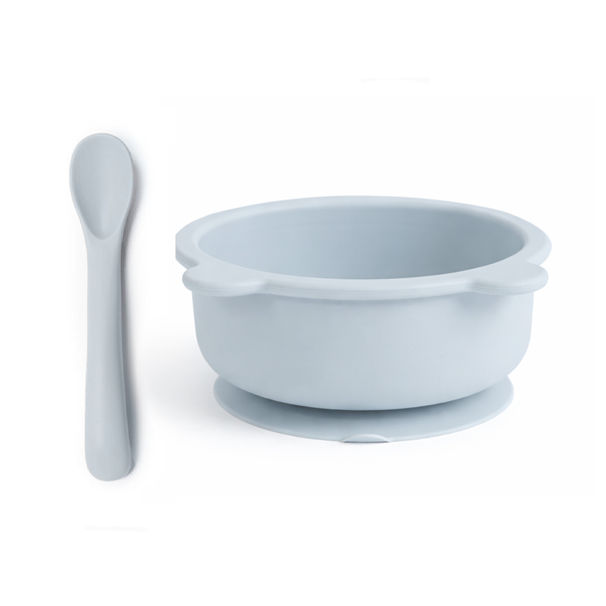 JBØRN Baby Weaning Silicone Bowl and Spoon Set Bowl & Spoon Set | Powder Blue - Personalisable Baby Products Sold and Personalised by JustBørn