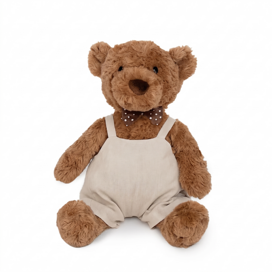 JBØRN Brown Teddy Bear Soft Toy with Personalised Outfit - Personalisable Baby Products Sold and Personalised by JustBørn
