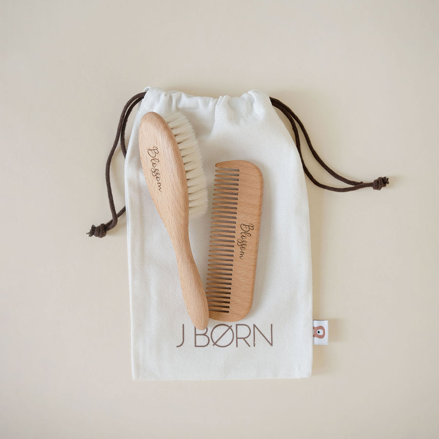 JBØRN - Natural Beechwood Hairbrush & Comb Set | Personalised Yes - Personalisable Baby Products Sold and Personalised by JustBørn