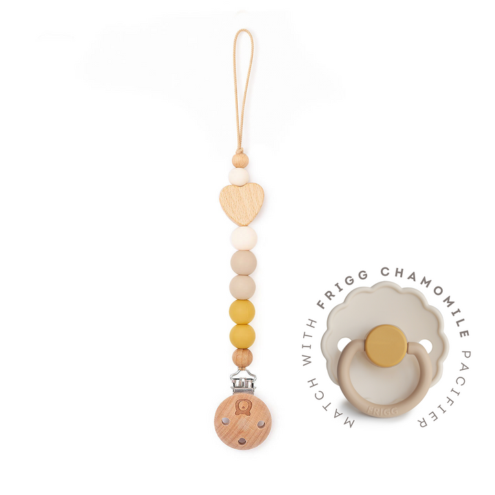 JBØRN Heart Pacifier Clip | Colour Block Chamomile - Personalisable Baby Products Sold and Personalised by JustBørn