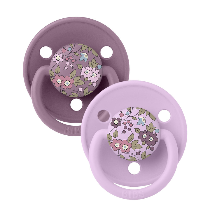 BIBS x LIBERTY De Lux One Size Silicone Pacifiers - 2 Pack Chamomile Lawn Mauve Mix - Personalisable Baby Products Sold and Personalised by JustBørn