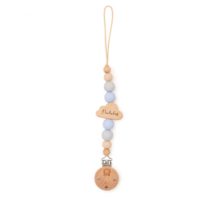 JBØRN Cloud Pacifier Clip Baby Blues Yes - Personalisable Baby Products Sold and Personalised by JustBørn