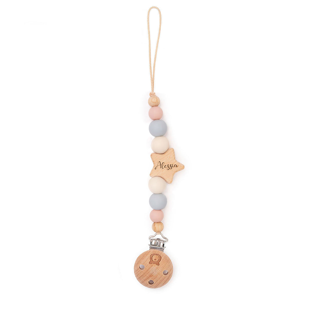 JBØRN Star Pacifier Clip Cotton Candy - Personalisable Baby Products Sold and Personalised by JustBørn
