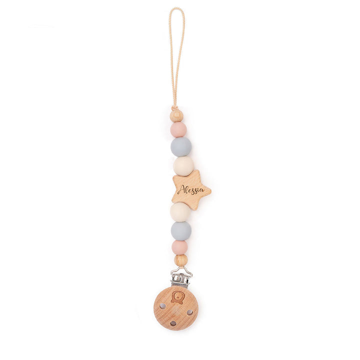 JBØRN Star Pacifier Clip Cotton Candy - Personalisable Baby Products Sold and Personalised by JustBørn