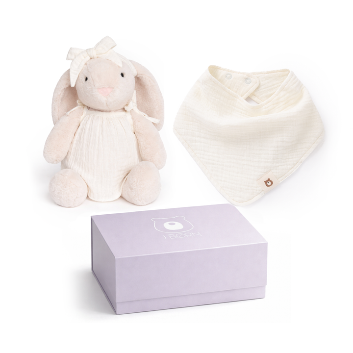 JBØRN Bunny Soft Toy & Matching Baby Bib Gift Set