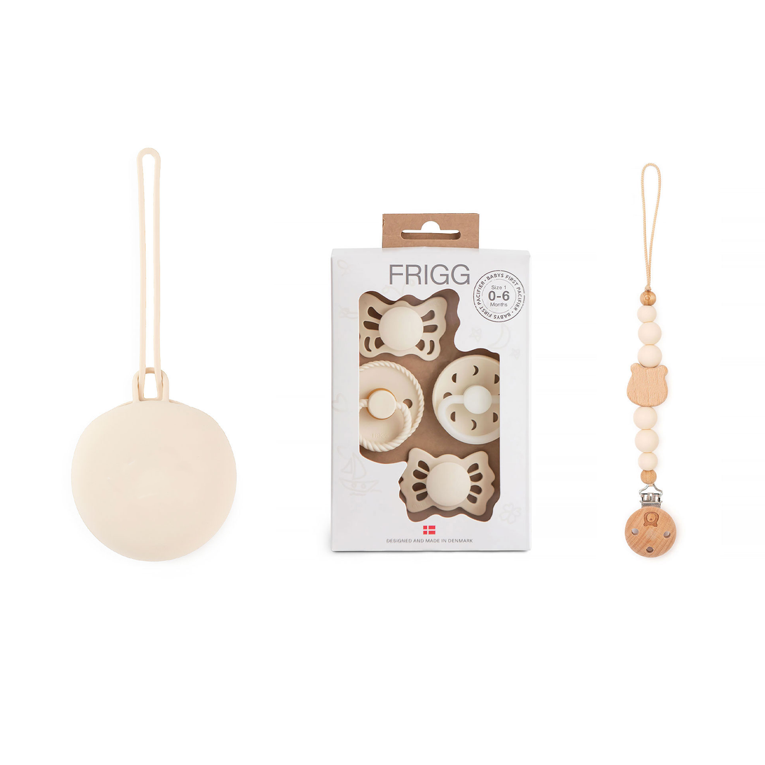 JBØRN x FRIGG Frigg Baby Pacifiers Set & Holders Set Cream Moonlight Set - Personalisable Baby Products Sold and Personalised by JustBørn