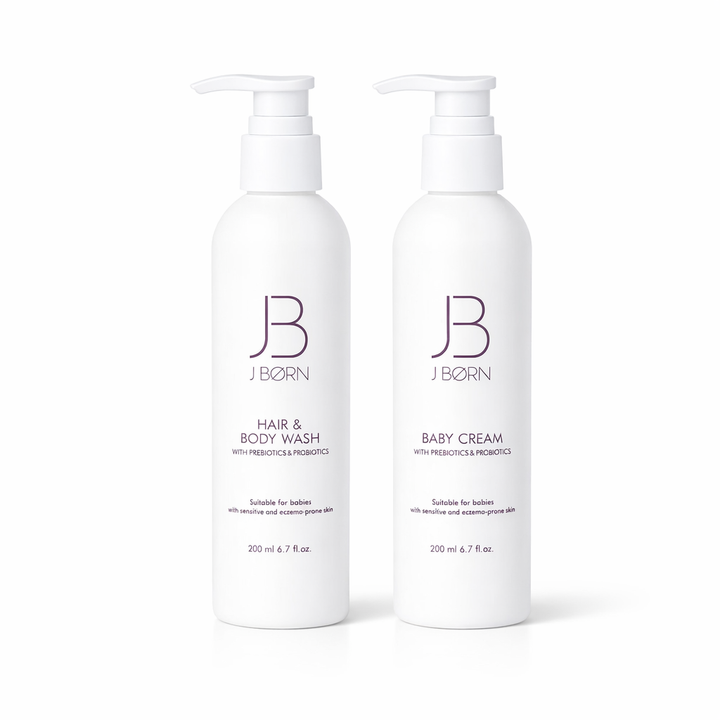 JBØRN Microbiome-Friendly Baby Wash | Fragrance-Free Baby Hair & Body Wash 200 ml + Cream 200 ml - Personalisable Baby Products Sold and Personalised by JustBørn