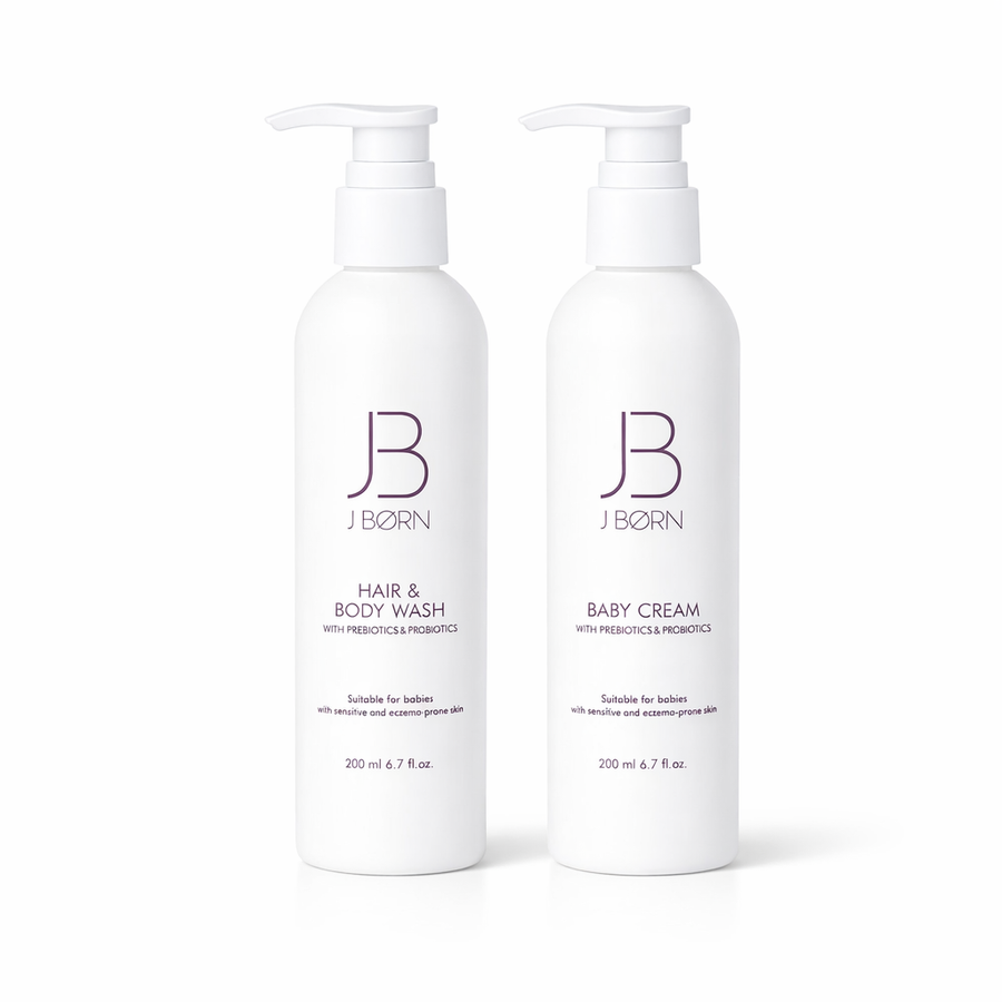 JBØRN Microbiome-Friendly Baby Wash | Fragrance-Free Baby Hair & Body Wash 200 ml + Cream 200 ml - Personalisable Baby Products Sold and Personalised by JustBørn