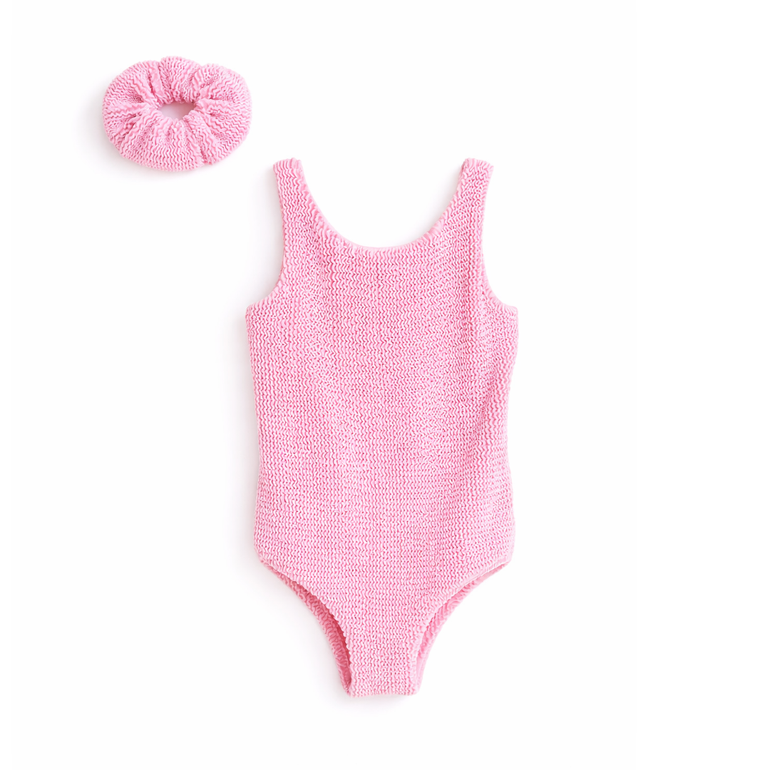 JBØRN Baby Girl Classic Crinkle Swimsuit Crinkle Baby Pink Swimsuit - Personalisable Baby Products Sold and Personalised by JustBørn