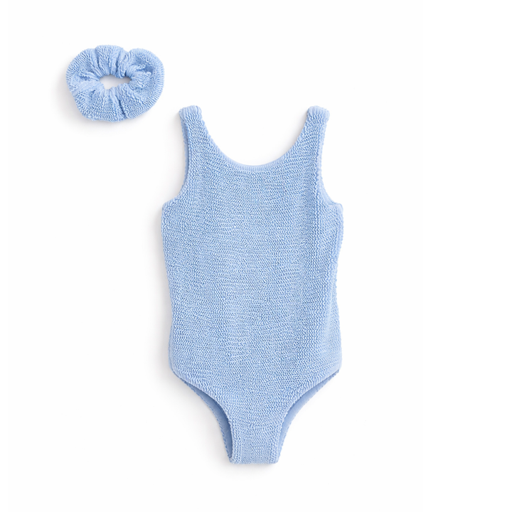 JBØRN Baby Girl Classic Crinkle Swimsuit Crinkle Ocean Blue Swimsuit - Personalisable Baby Products Sold and Personalised by JustBørn