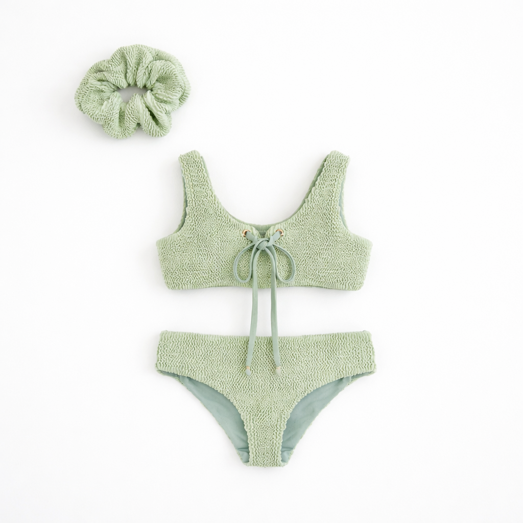 JBØRN Baby Girl Crinkle Bikini Crinkle Seafoam Bikini - Personalisable Baby Products Sold and Personalised by JustBørn