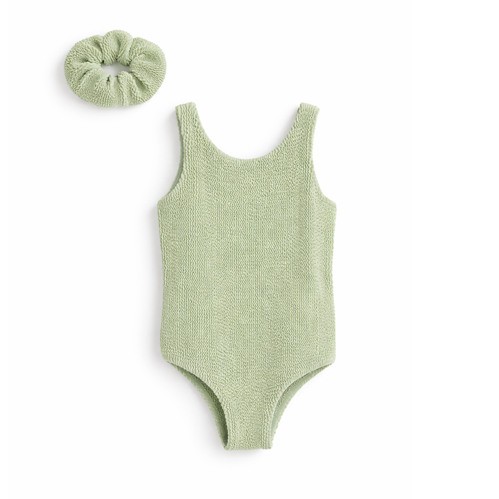 JBØRN Baby Girl Classic Crinkle Swimsuit Crinkle Seafoam Swimsuit - Personalisable Baby Products Sold and Personalised by JustBørn