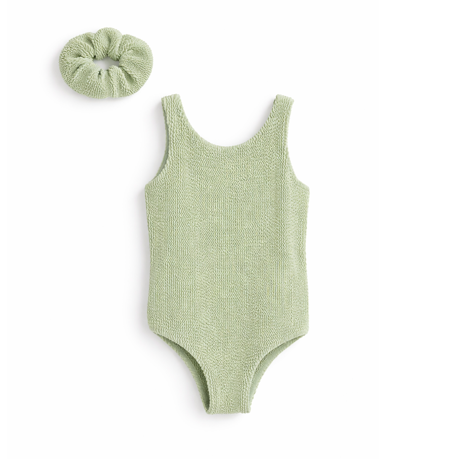 JBØRN Baby Girl Classic Crinkle Swimsuit Crinkle Seafoam Swimsuit - Personalisable Baby Products Sold and Personalised by JustBørn