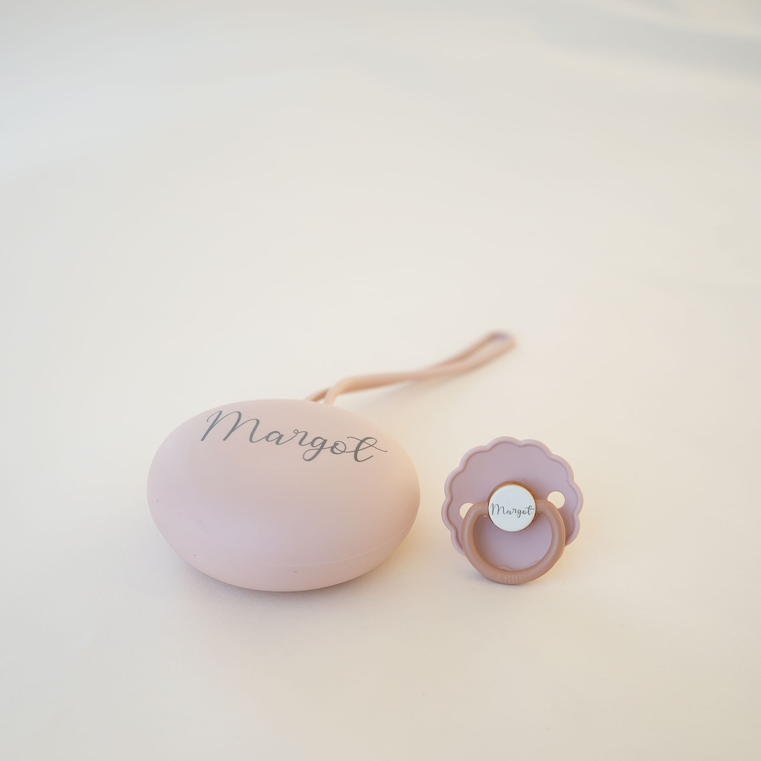 Frigg Rubber Latex Pacifier & JBØRN Pod Daisy Biscuit & Blush Pod - Personalisable Baby Products Sold and Personalised by JustBørn