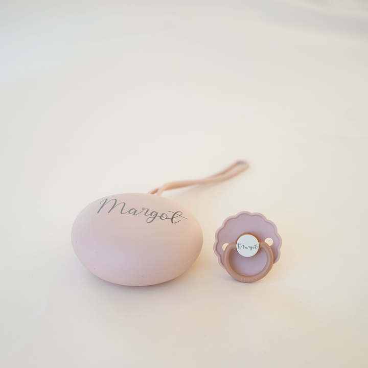 Frigg Rubber Latex Pacifier & JBØRN Pod Daisy Biscuit & Blush Pod - Personalisable Baby Products Sold and Personalised by JustBørn