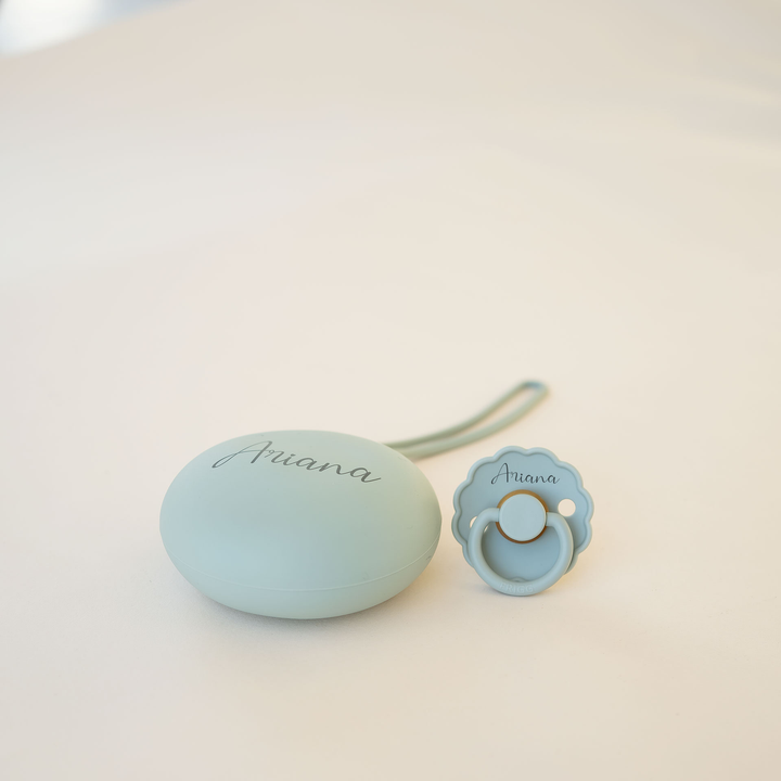 Frigg Rubber Latex Pacifier & JBØRN Pod Daisy Sage & Pod - Personalisable Baby Products Sold and Personalised by JustBørn