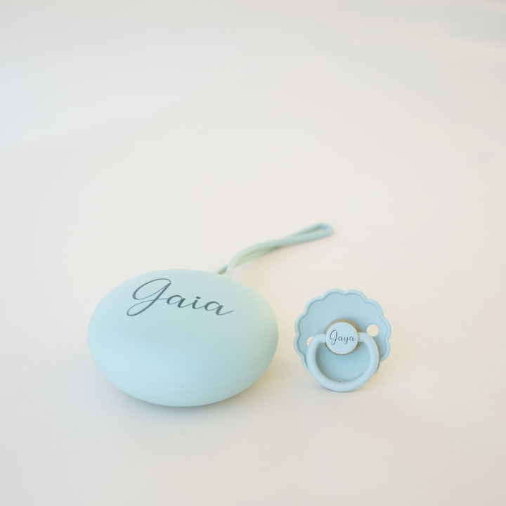 Frigg Rubber Latex Pacifier & JBØRN Pod Daisy Seafoam & Pod - Personalisable Baby Products Sold and Personalised by JustBørn