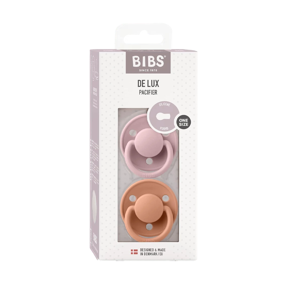 BIBS De Lux Silicone Pacifiers | One Size De Lux | 2 Pack Pink Plum Peach - Personalisable Baby Products Sold and Personalised by JustBørn