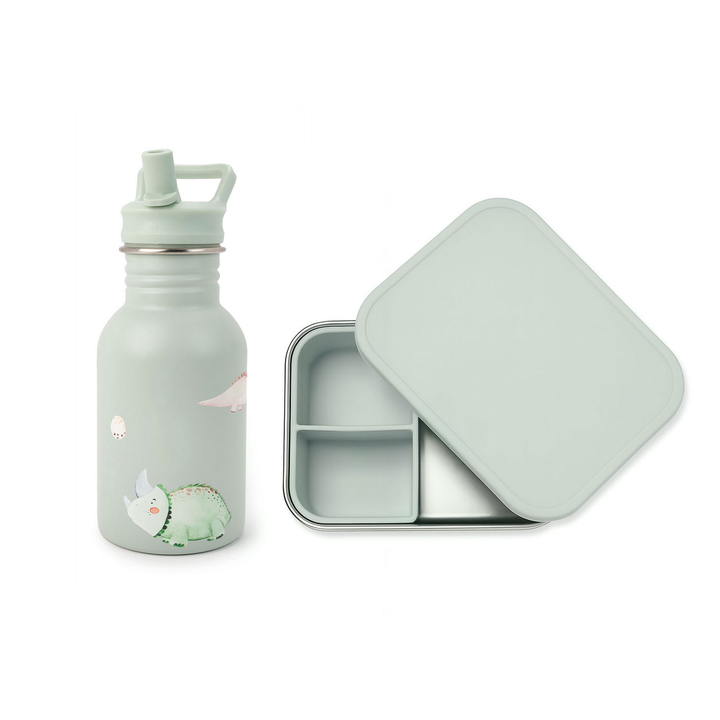 JBØRN Personalised Water Bottle & Lunch Box Set Dino Lunch Box Set - Personalisable Baby Products Sold and Personalised by JustBørn