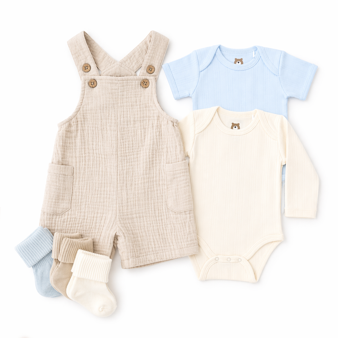 JBØRN Muslin Dungaree Outfit Set | Organic Cotton & Soft Bamboo - Personalisable Baby Products Sold and Personalised by JustBørn