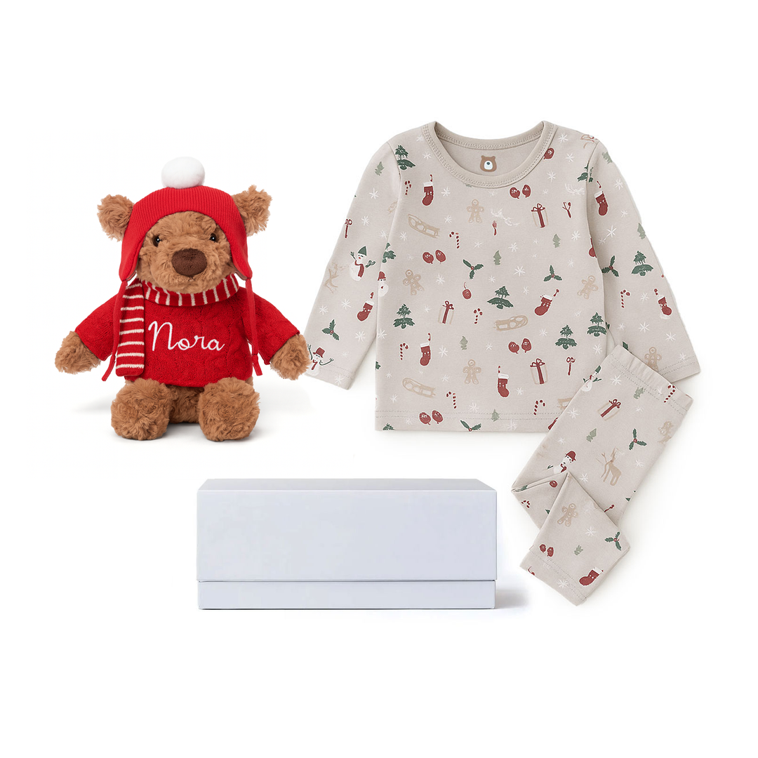 JBØRN First Christmas Gift Box | Festive Teddy & Pyjama Set | 0-3 Months Yes - Personalisable Baby Products Sold and Personalised by JustBørn