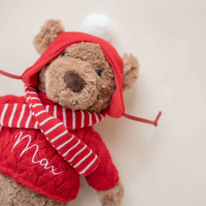 JBØRN Christmas Teddy Bear Soft Toy with Personalised Festive Outfit Brown Festive Bear No Gift Box No - Personalisable Baby Products Sold and Personalised by JustBørn