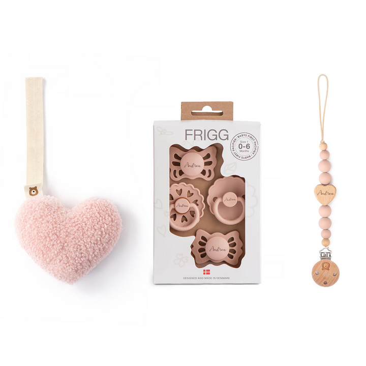 JBØRN x FRIGG Baby Gift Set | Baby's First Pacifiers Pack & Holders Set - Personalisable Baby Products Sold and Personalised by JustBørn