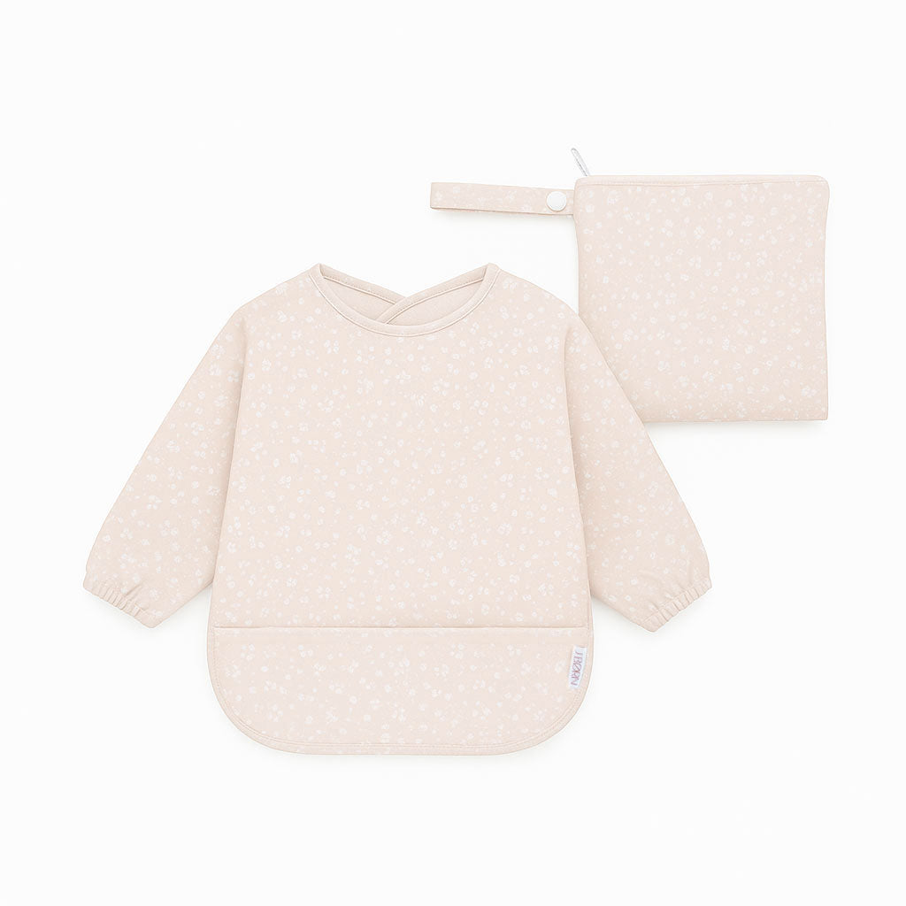 JBØRN Long Sleeve Baby Feeding Bib with Personalised Travel Bag Flowers - Personalisable Baby Products Sold and Personalised by JustBørn