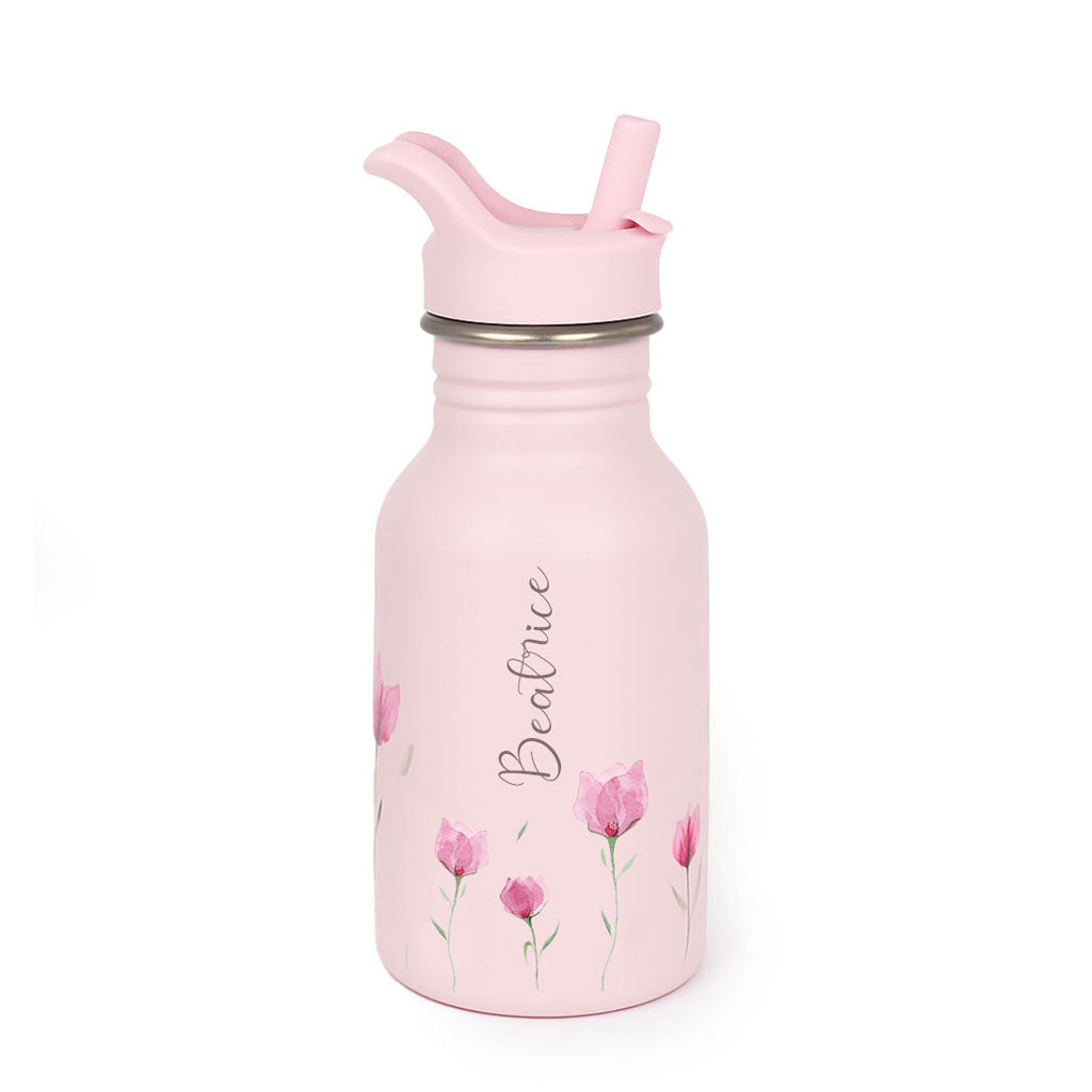 JBØRN Personalised Stainless Steel Kids Water Bottle Lilac Bloom - Personalisable Baby Products Sold and Personalised by JustBørn