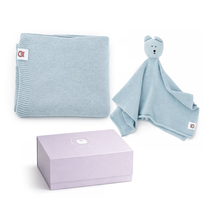 JBØRN Knitted Blanket & Comforter Gift Set French Grey Knitted Blankets Gift Set - Personalisable Baby Products Sold and Personalised by JustBørn