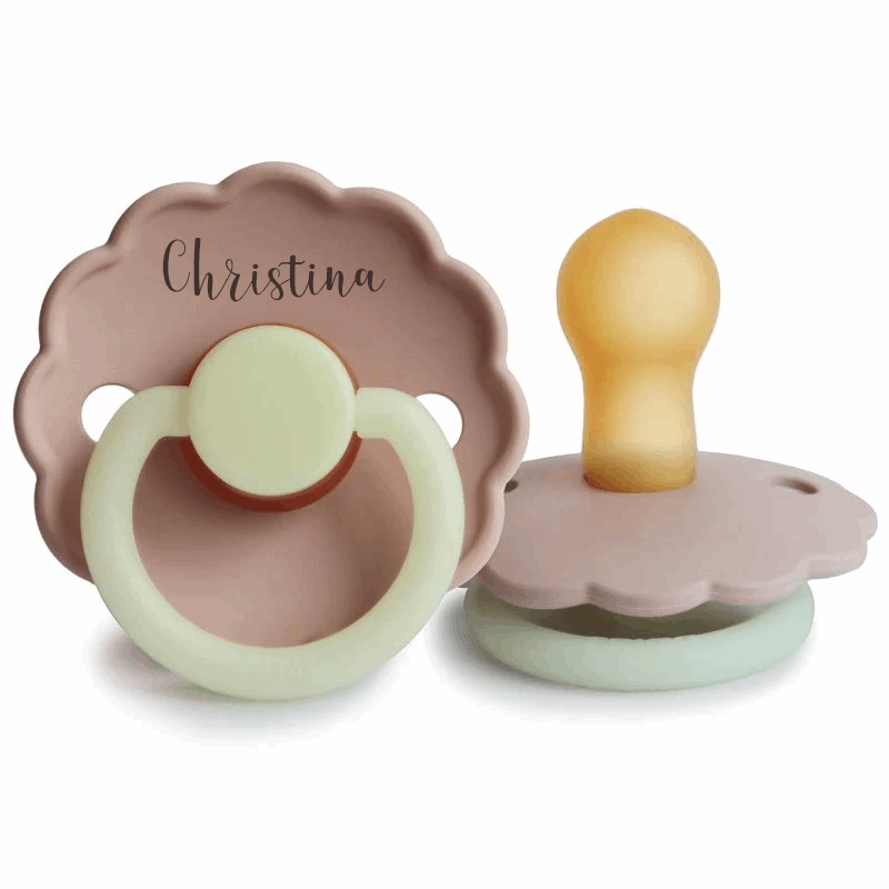 FRIGG Daisy Natural Rubber Latex Pacifier Blush Night Glow Yes - Personalisable Baby Products Sold and Personalised by JustBørn