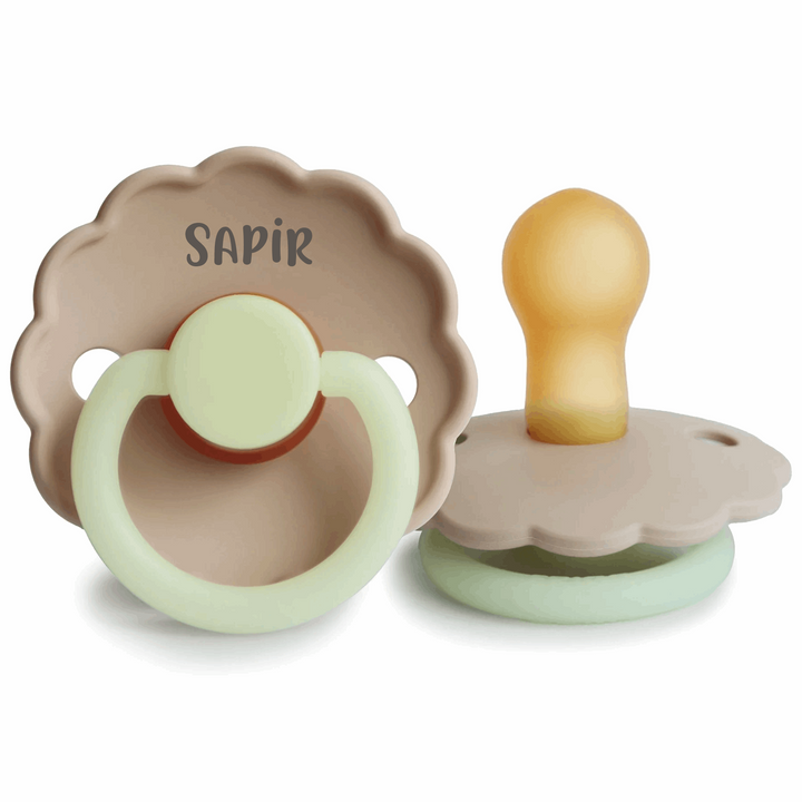 FRIGG Daisy Natural Rubber Latex Pacifier Croissant Night Glow Size 2 (6-18 Months) - Personalisable Baby Products Sold and Personalised by JustBørn